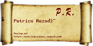 Petrics Rezső névjegykártya